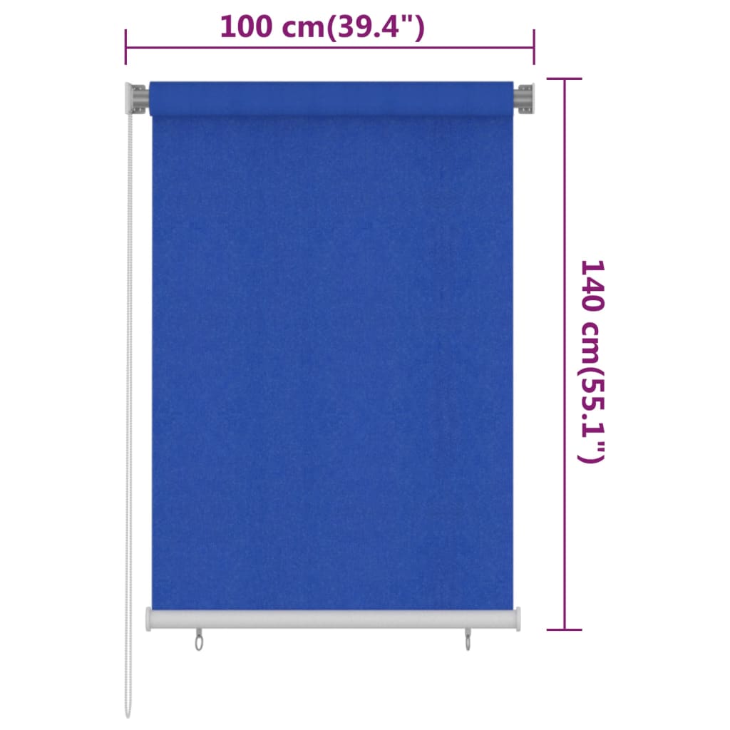 vidaXL Lauko roletas, mėlynos spalvos, 100x140cm, HDPE