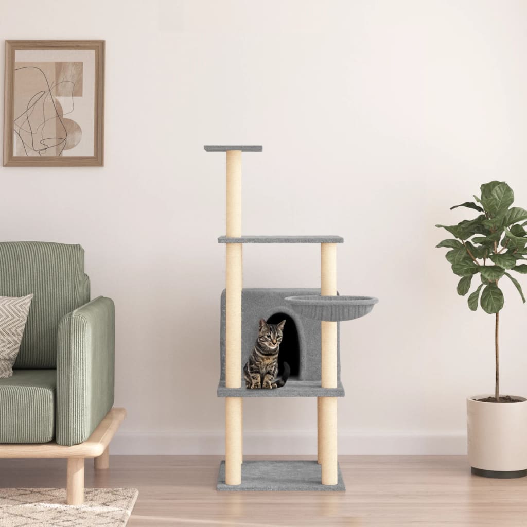 vidaXL Draskyklė katėms su stovais iš sizalio, šviesiai pilka, 132cm