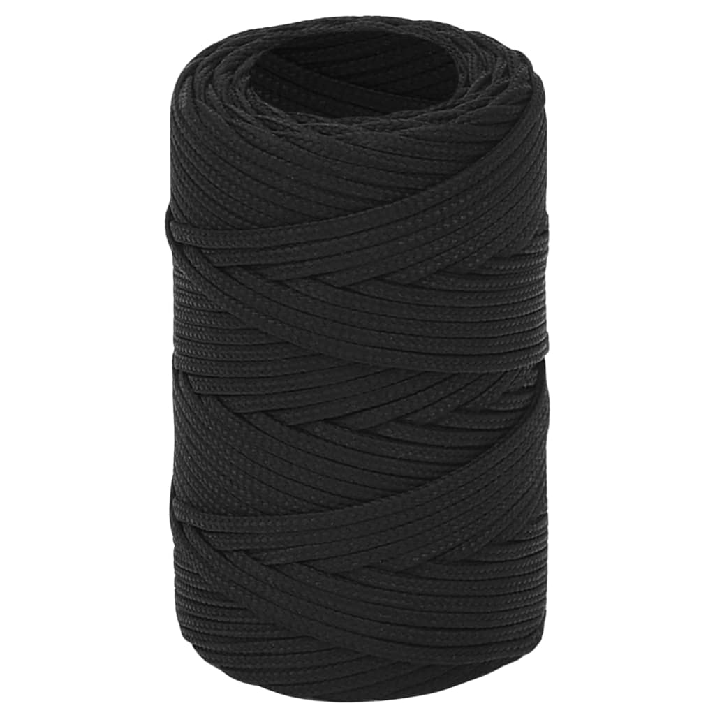 vidaXL Valties virvė, visiškai juoda, 2mm, 50m, polipropilenas