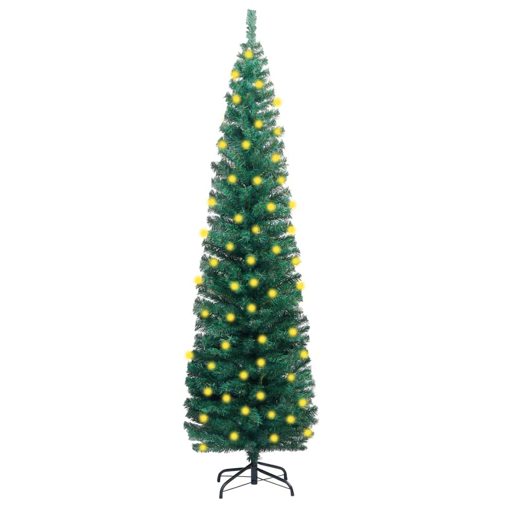 vidaXL Dirbtinė plona Kalėdų eglutė su stovu, žalia, 180cm, PVC