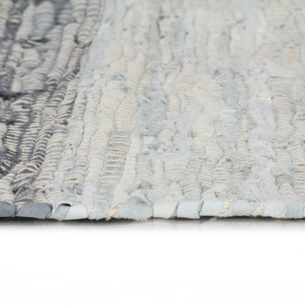 vidaXL Chindi kilimėlis, pilkos spalvos, 120x170cm, oda, rankų darbo