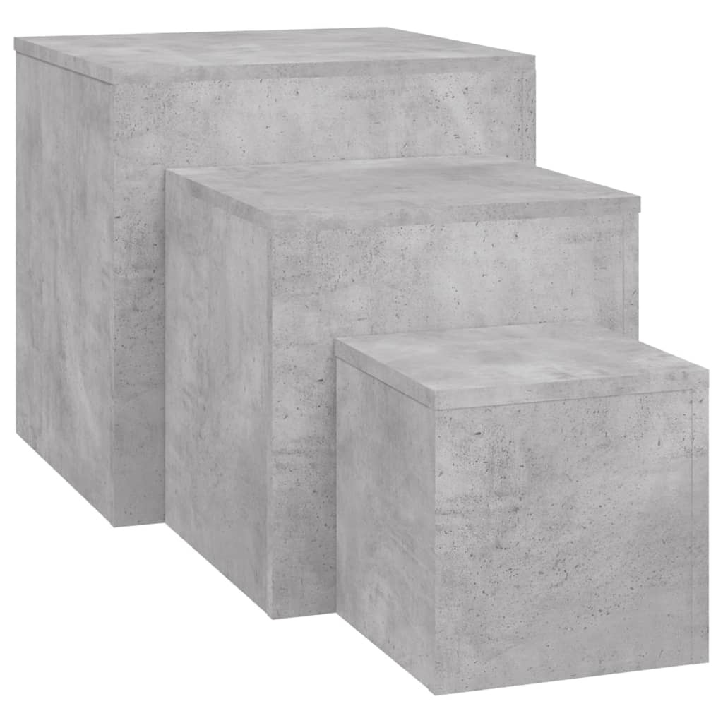 vidaXL Šoniniai staliukai, 3vnt., betono pilkos spalvos, MDP