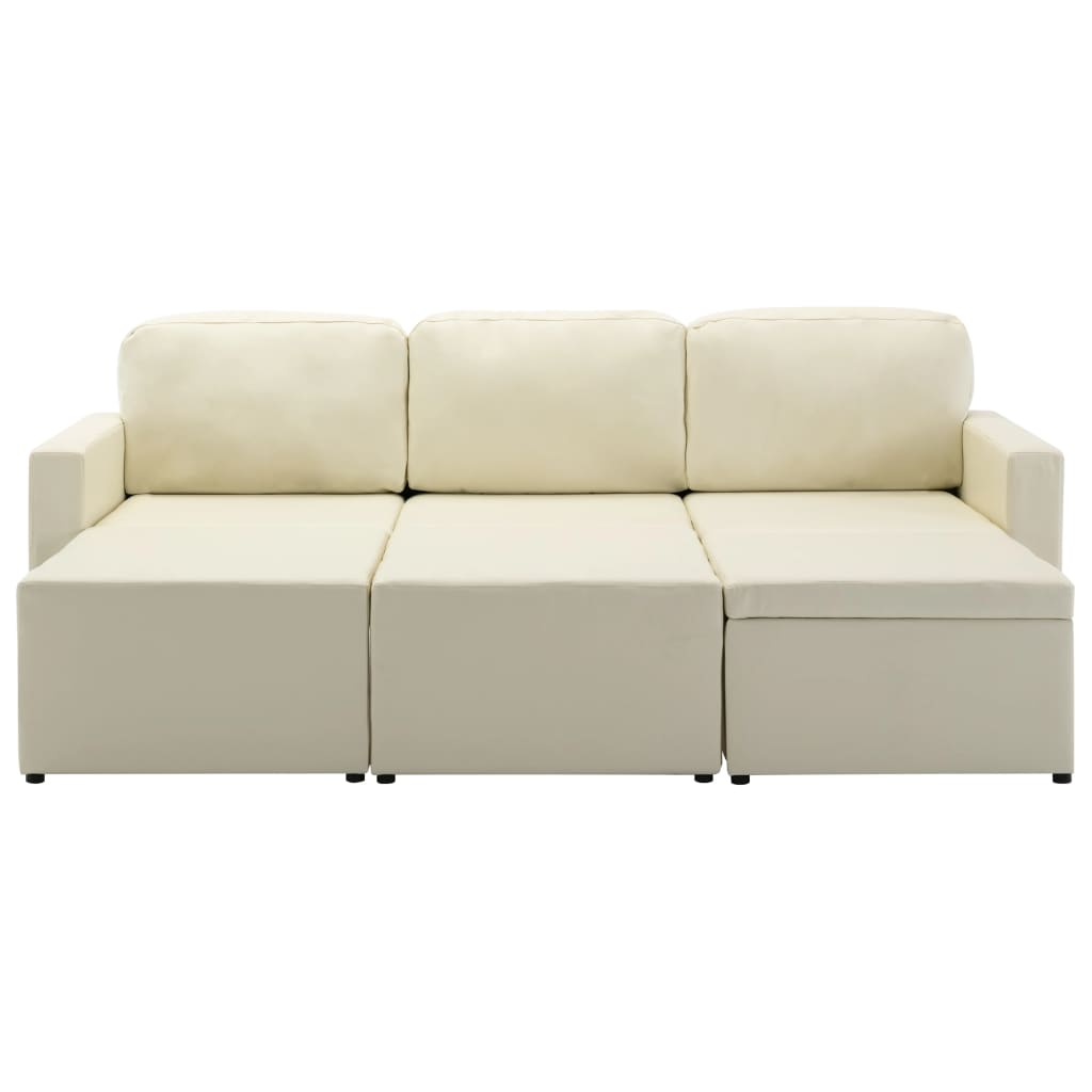 vidaXL Trivietė sofa-lova, kreminės spalvos, dirbtinė oda, modulinė