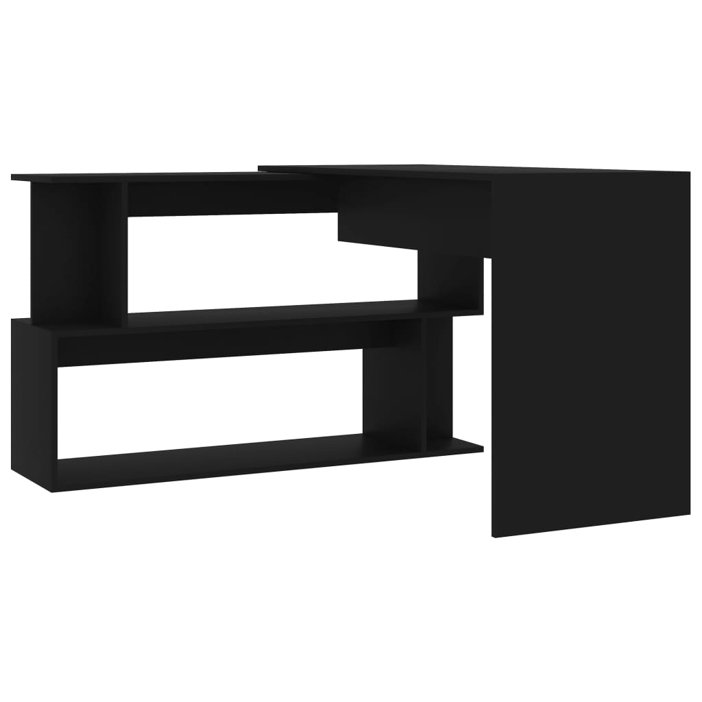 vidaXL Kampinis rašomasis stalas, juodas, 200x50x76cm, MDP