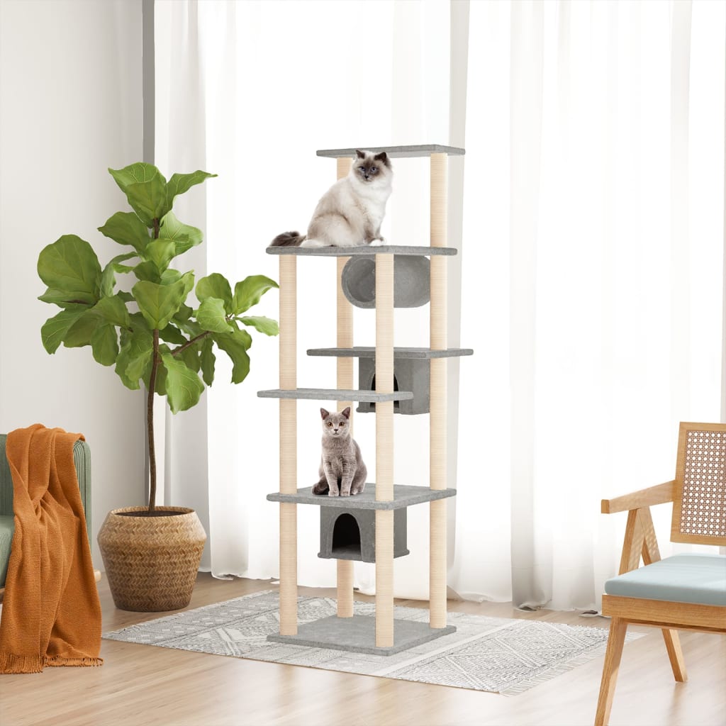 vidaXL Draskyklė katėms su stovais iš sizalio, šviesiai pilka, 169cm