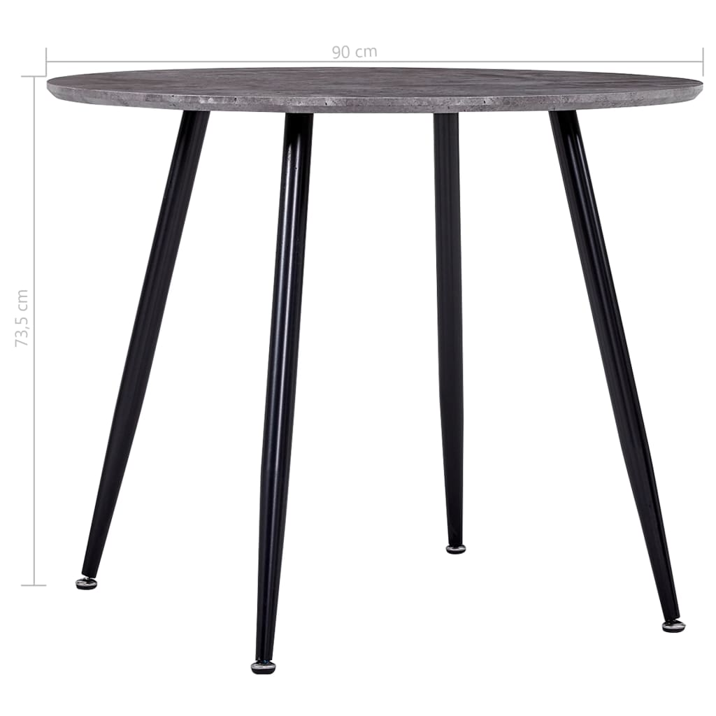vidaXL Valgomojo stalas, betono ir juodas, 90x73,5cm, MDF