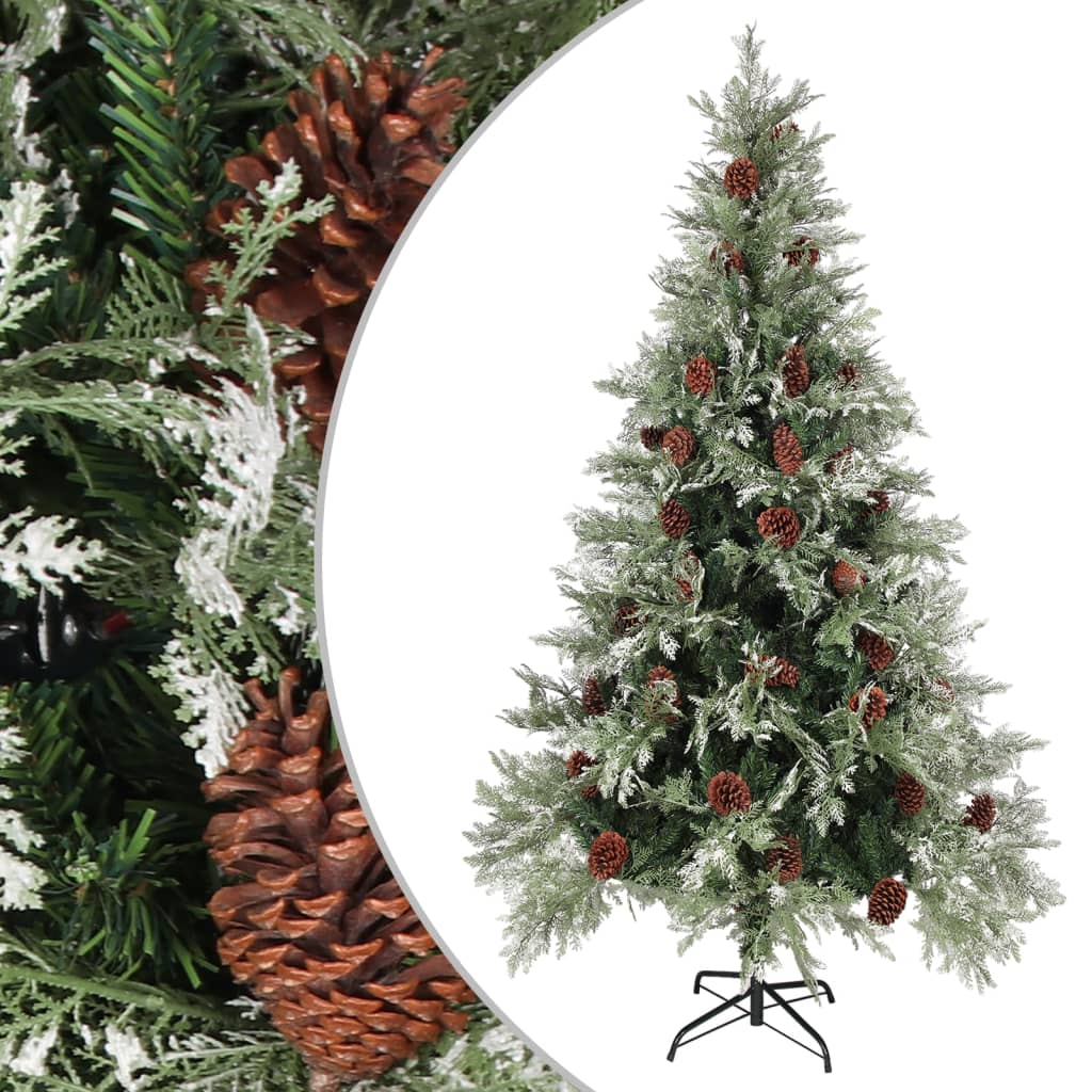 vidaXL Kalėdų eglutė su kankorėžiais, žalia ir balta, 195cm, PVC/PE