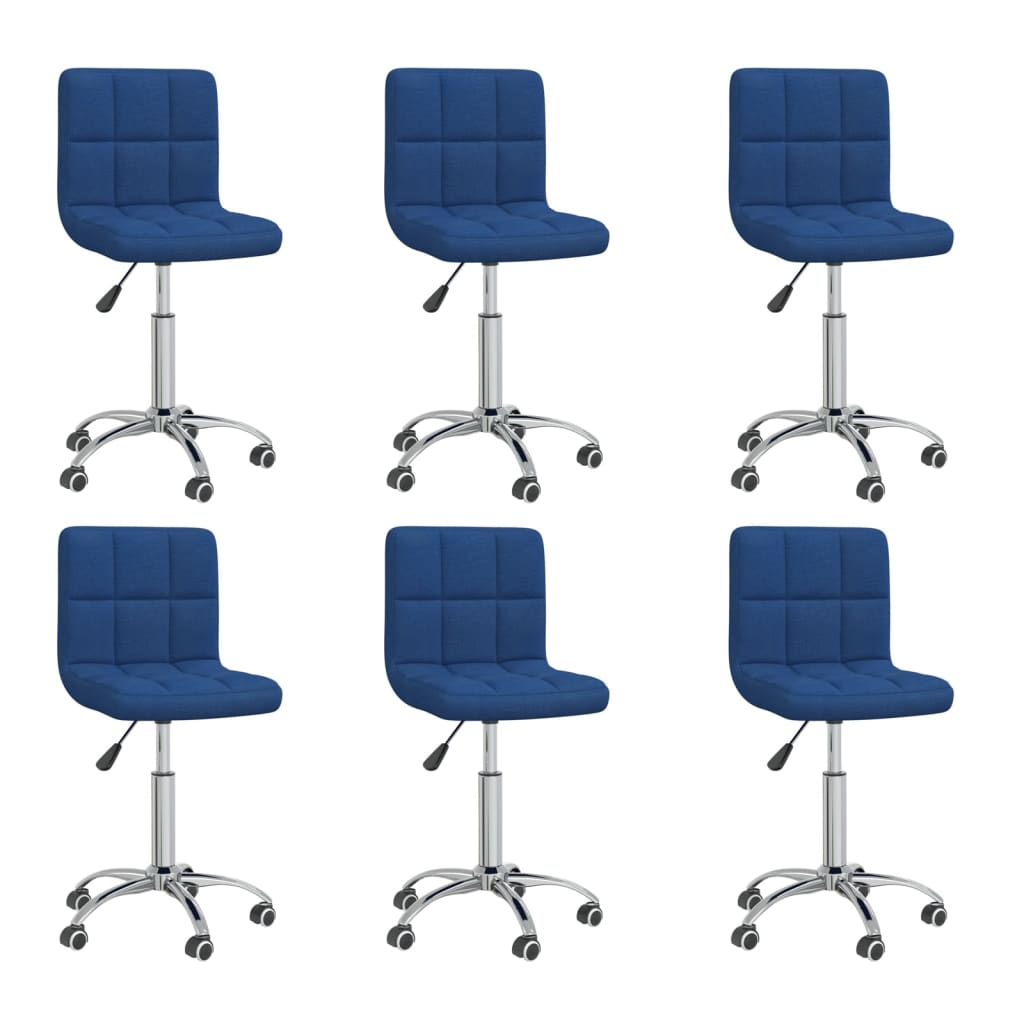 vidaXL Valgomojo kėdės, 6 vnt., mėlynos spalvos, audinys, pasukamos
