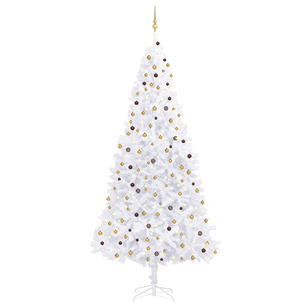 vidaXL Dirbtinė Kalėdų eglutė su žaisliukais/LED, balta, 300cm