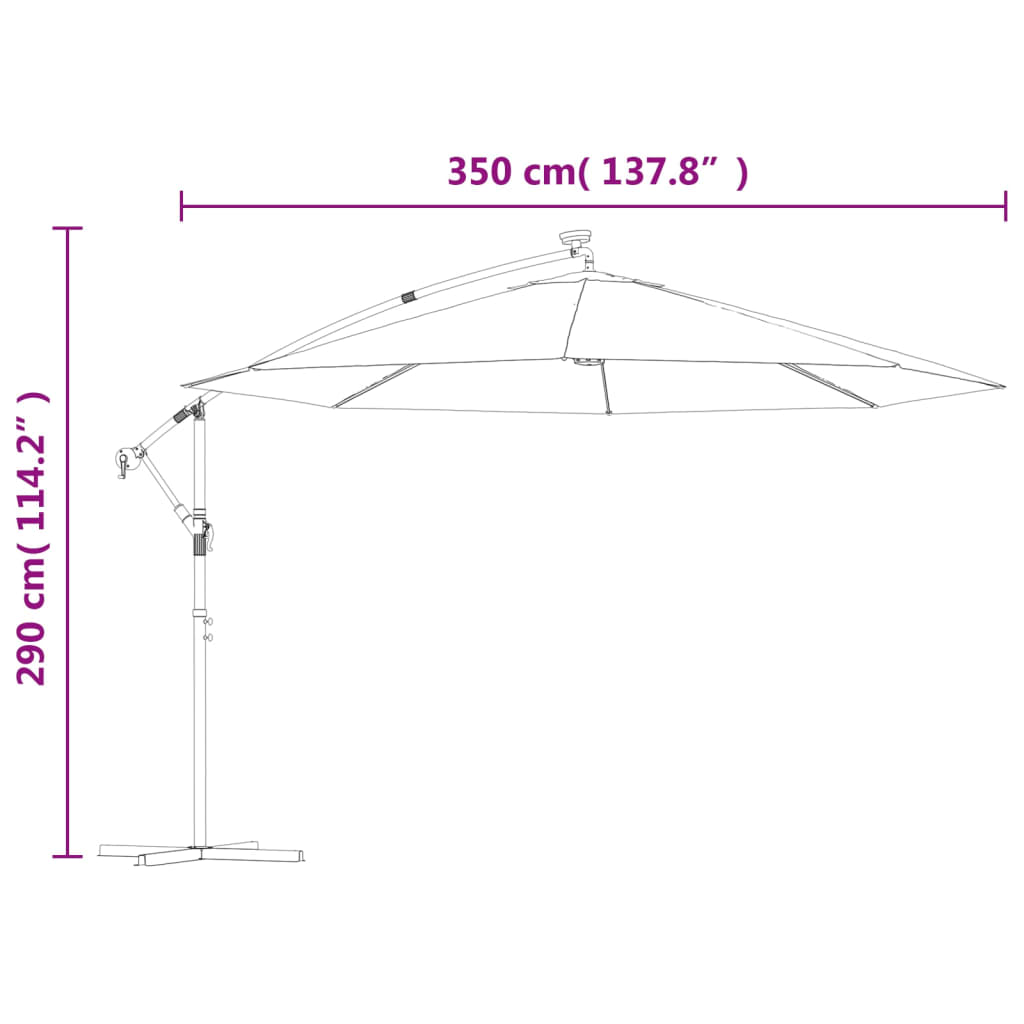 vidaXL Gembinis skėtis su LED lemputėmis, terakota spalvos, 350cm