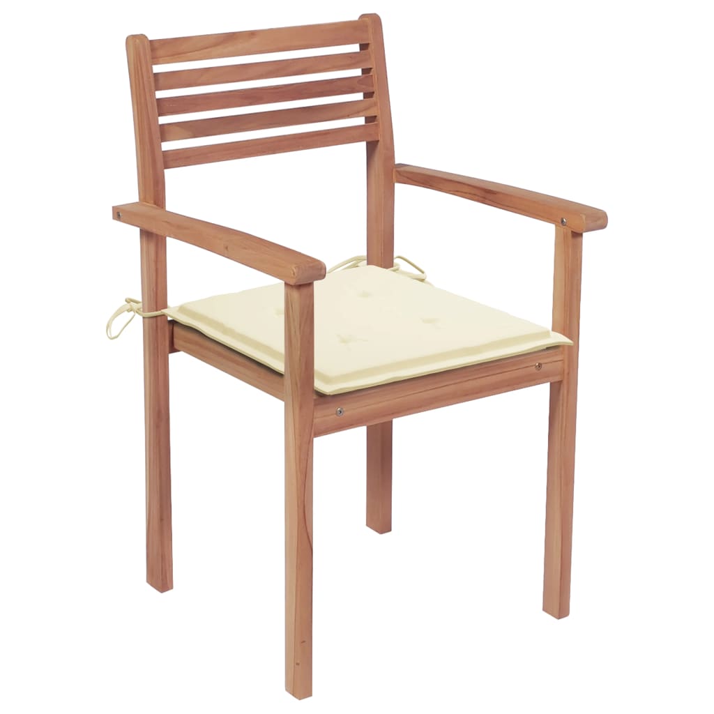 vidaXL Sodo kėdės su kreminėmis pagalvėlėmis, 4vnt., tikmedžio masyvas
