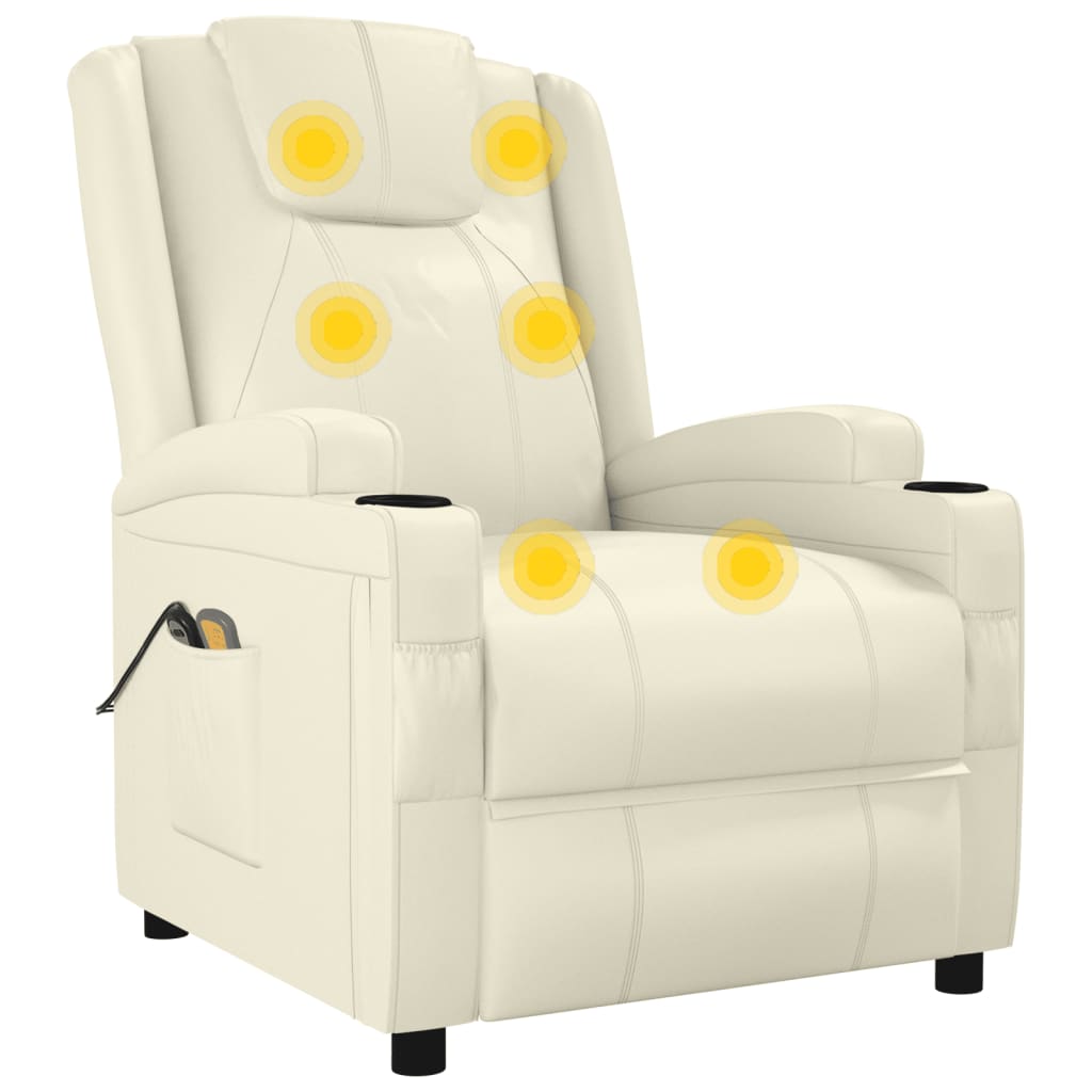 vidaXL Elektrinis masažinis krėslas, kreminis baltas, dirbtinė oda