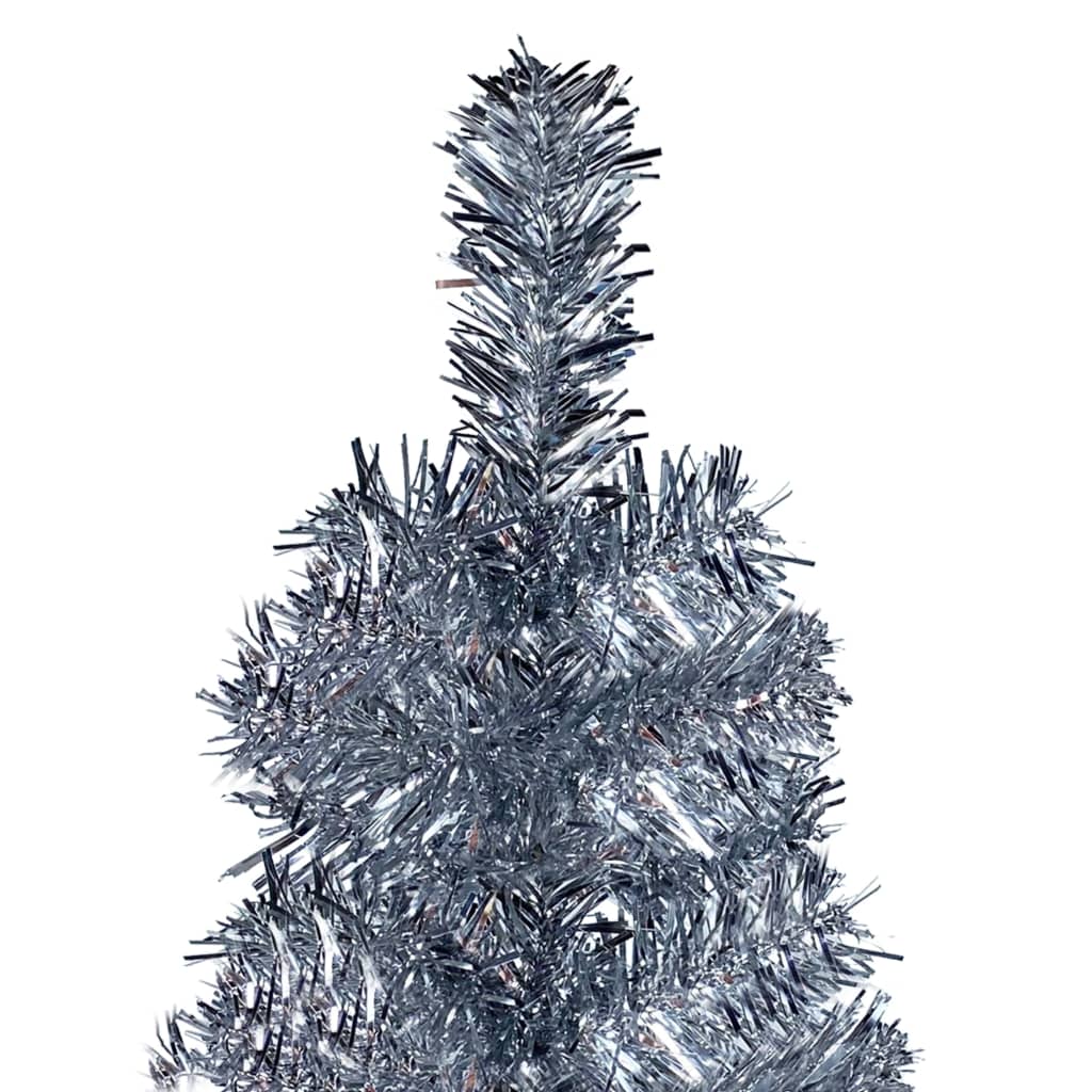 vidaXL Plona apšviesta Kalėdų eglutė su žaisliukais, sidabrinė, 180cm