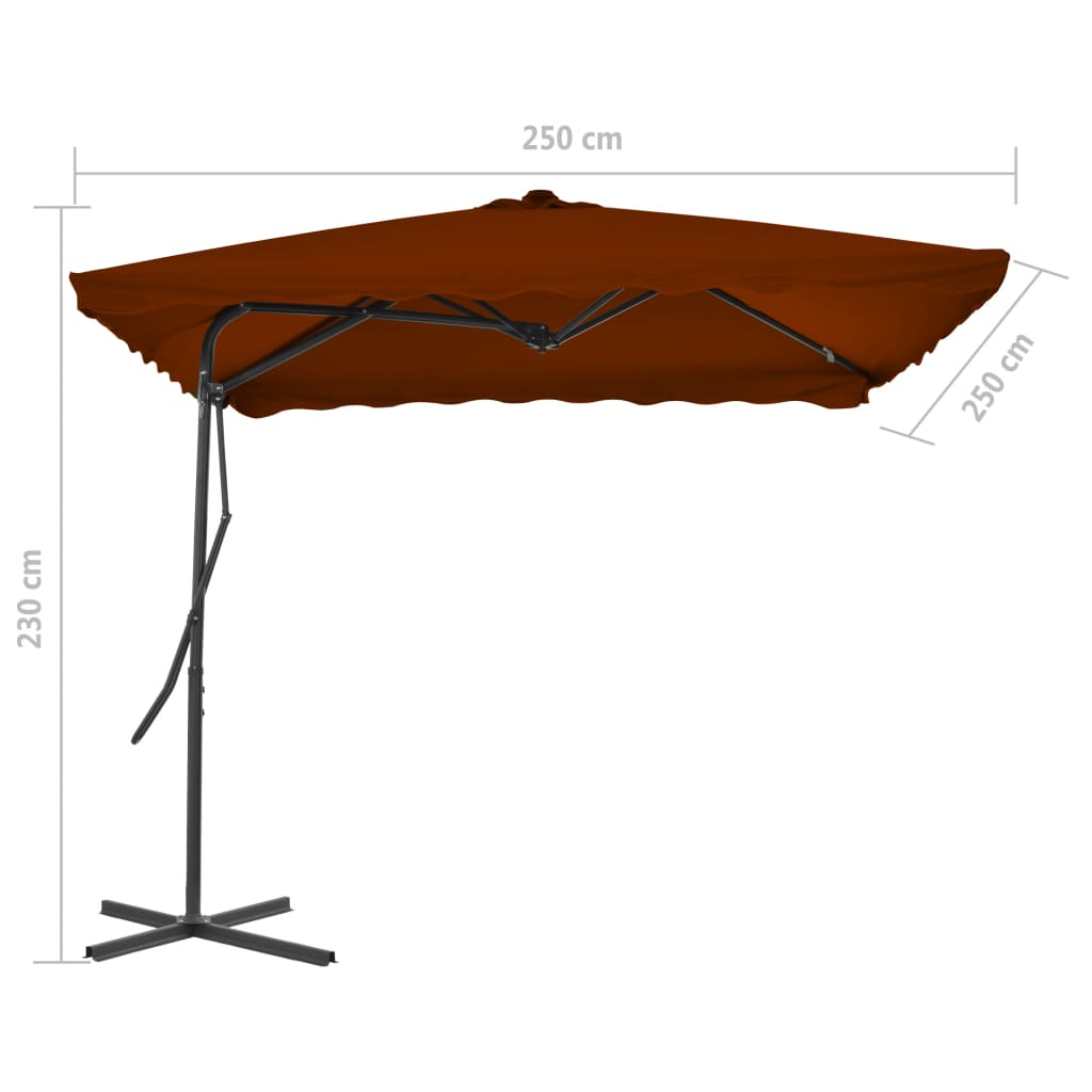 vidaXL Lauko skėtis su plieniniu stulpu, terakota, 250x250x230cm
