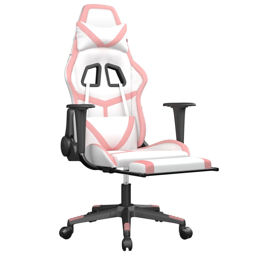 vidaXL Žaidimų kėdė su pakoja, balta ir rožinė, dirbtinė oda