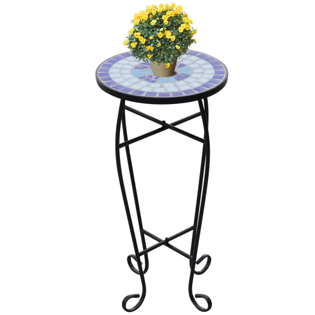 Mozaikinis šoninis staliukas-staliukas augalams, mėlynas/baltas