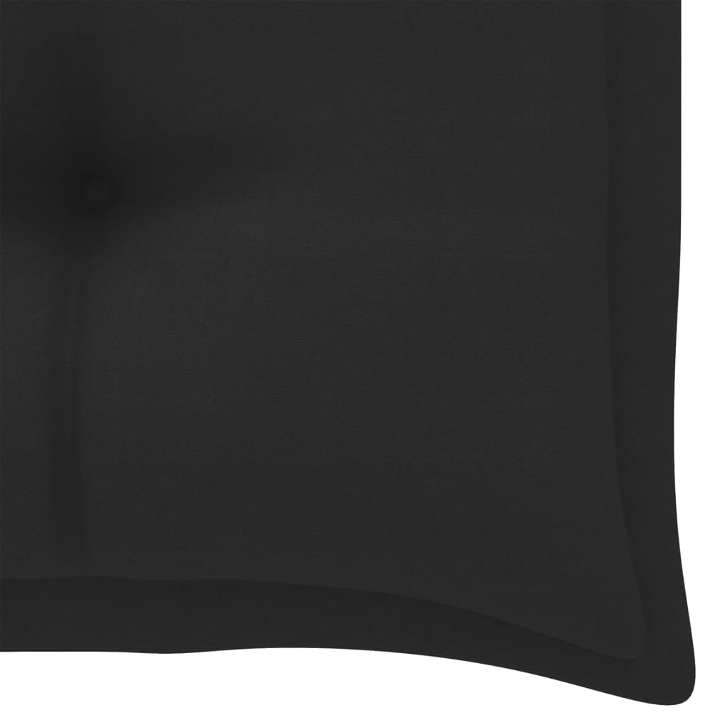vidaXL Sodo suoliukas su juoda pagalvėle, 112cm, tikmedžio masyvas