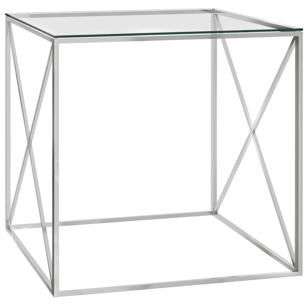vidaXL Kavos staliukas, sidabrinis, 55x55x55cm, plienas ir stiklas
