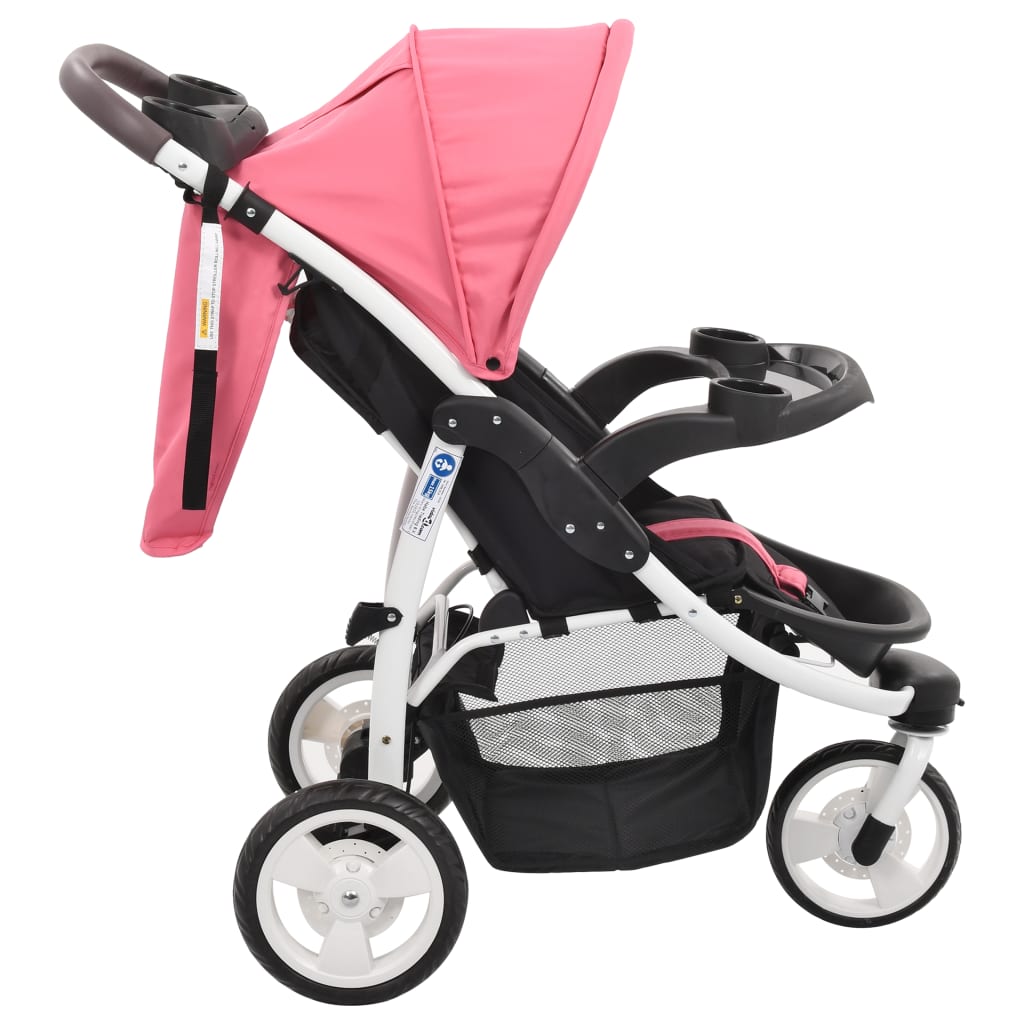 vidaXL Vaikiškas triratis vežimėlis, rožinės ir juodos spalvos