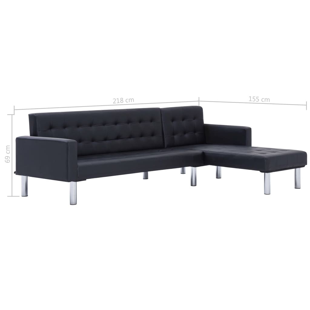 vidaXL Sofa-lova, L formos, dirbtinė oda, juoda