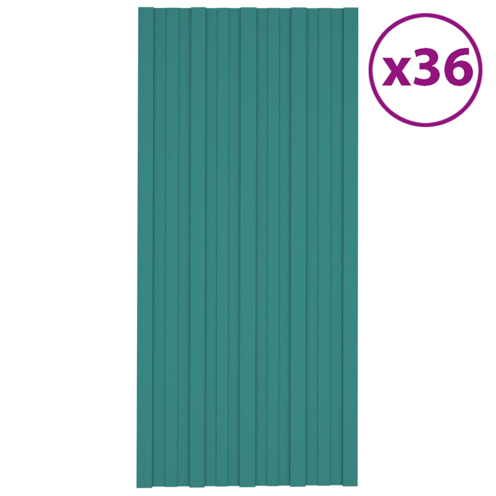 vidaXL Stogo plokštės, 36vnt., žalios, 100x45cm, galvanizuotas plienas