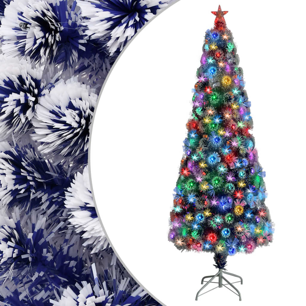 vidaXL Dirbtinė Kalėdų eglutė, balta/mėlyna, 210cm, optinis pluoštas