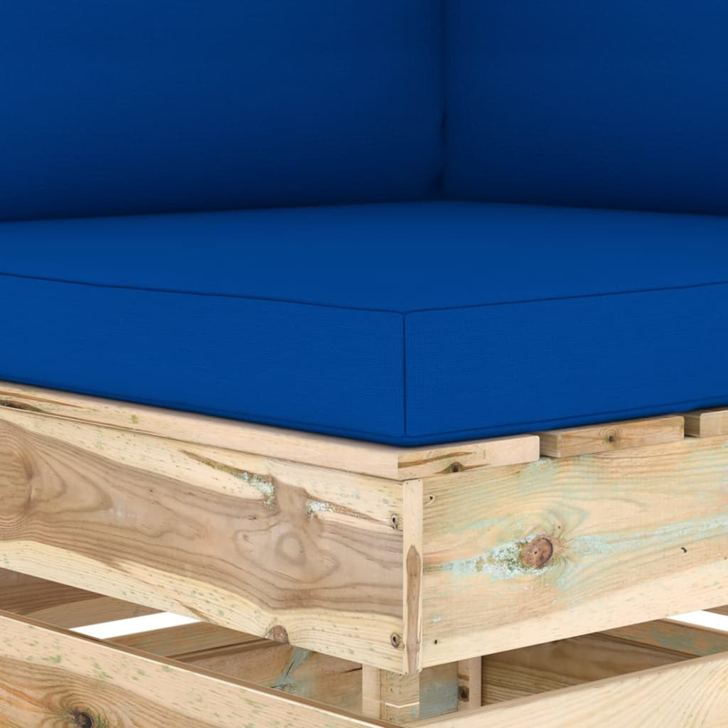 vidaXL Modulinė kampinė sofa su pagalvėmis, žaliai impregnuota mediena