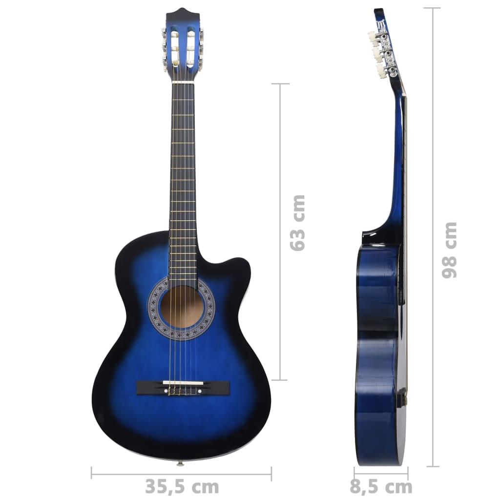 vidaXL Klasikinės gitaros rinkinys, 12 dalių, mėlynas, 38", 6 stygos