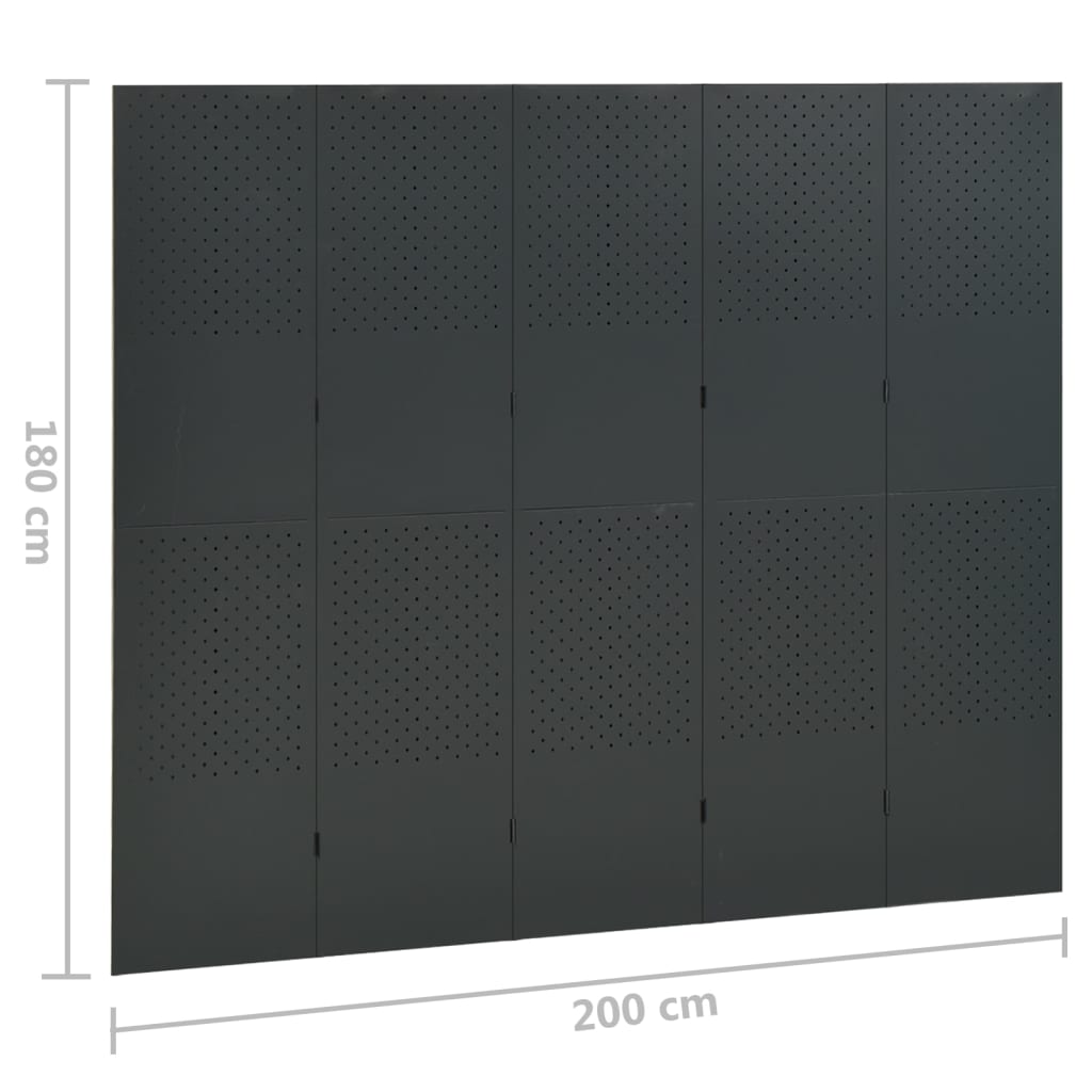 vidaXL Kambario pertvaros, 5 dalių, 2vnt., pilkos, 200x180cm, plienas