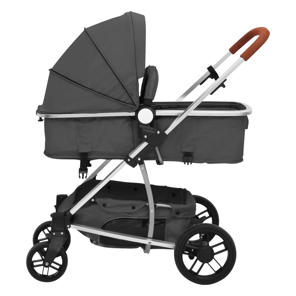 vidaXL Vaikiškas vežimėlis 2-1, tamsiai pilkos spalvos, aliuminis