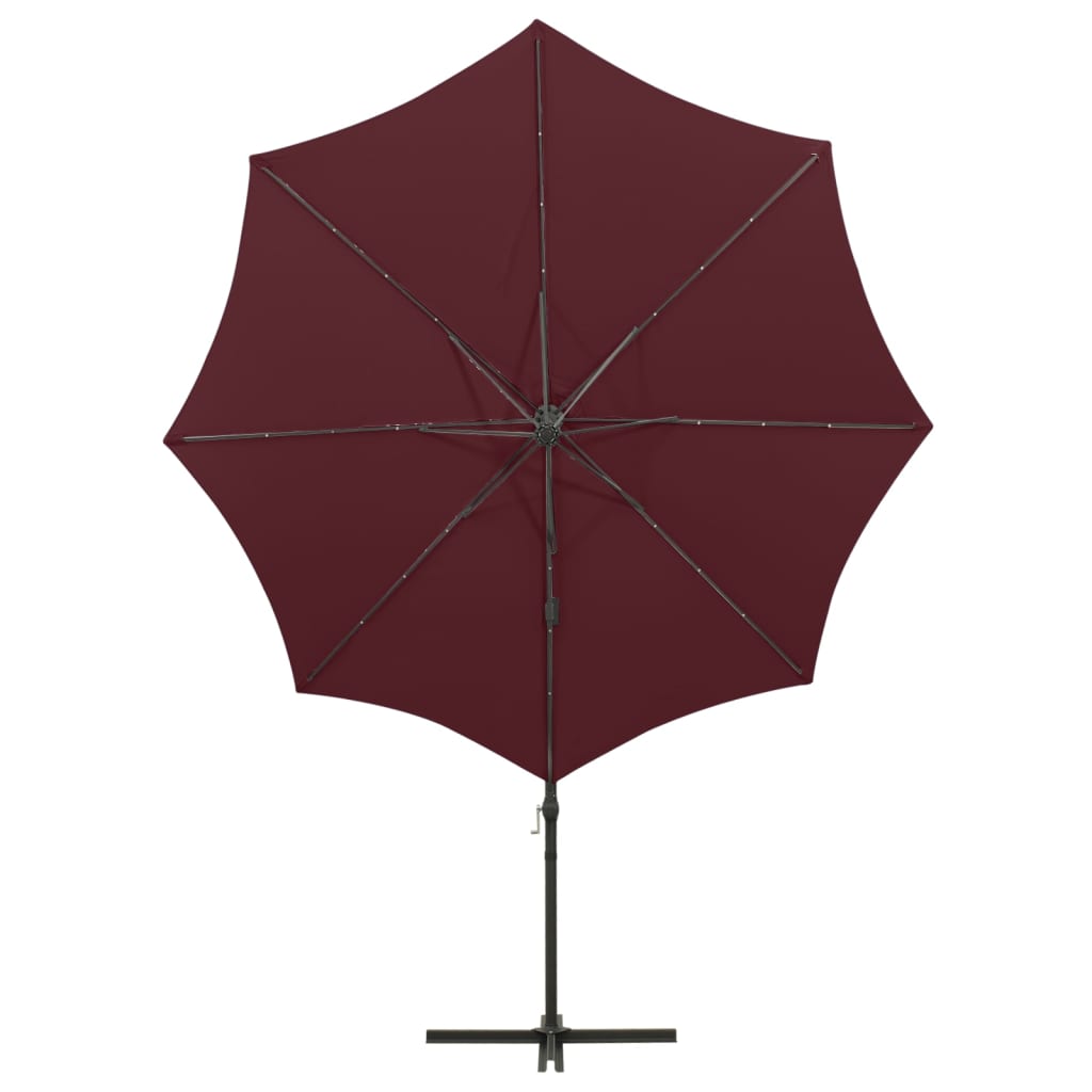 vidaXL Gembinis skėtis su stulpu ir LED lemputėmis, raudonas, 300cm