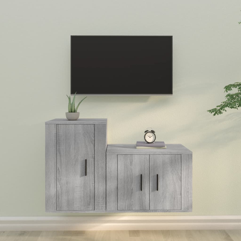 vidaXL TV spintelių komplektas, 2 dalių, pilkas ąžuolo, mediena