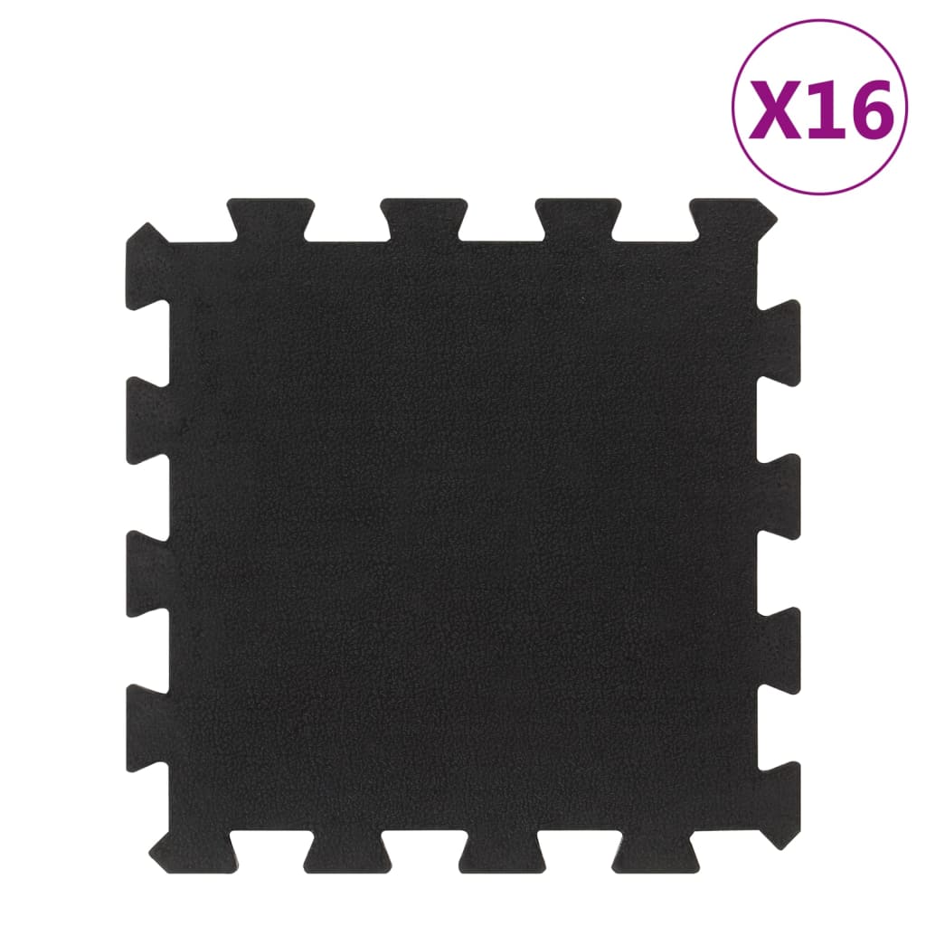 vidaXL Guminės grindų plytelės, 16vnt., juodos, 30x30cm, 16mm