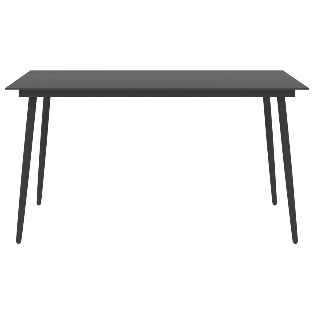 vidaXL Sodo valgomojo stalas, juodas, 150x90x74cm, plienas ir stiklas