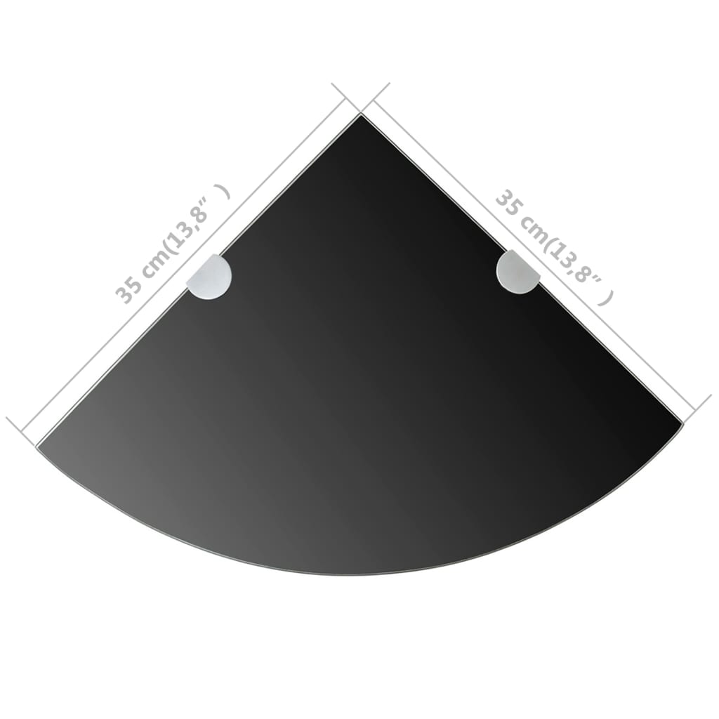 vidaXL Kampinė lentyna su chromo laikikliais, juodas stiklas 35x35 cm