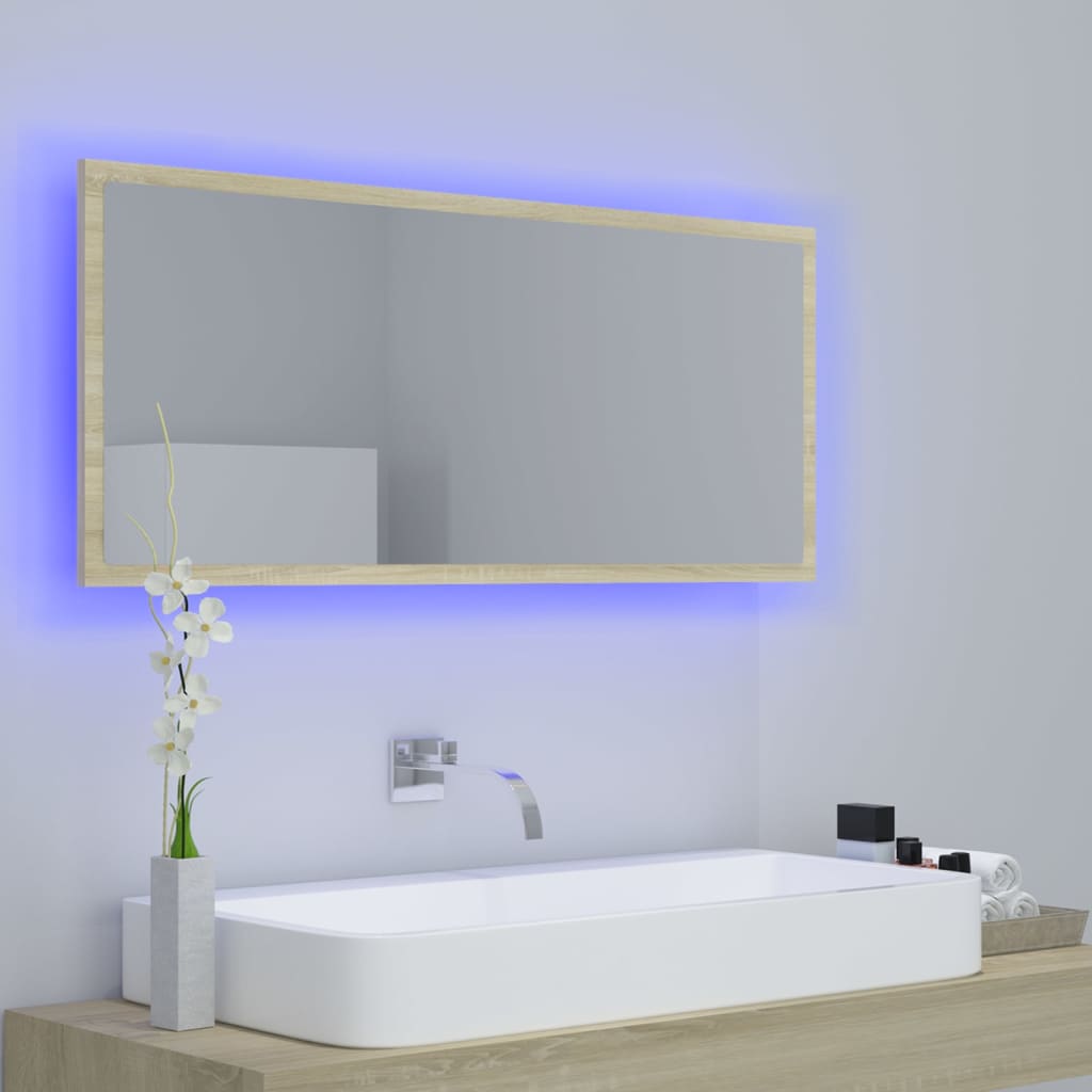 vidaXL Vonios kambario LED veidrodis, ąžuolo, 100x8,5x37cm, akrilas
