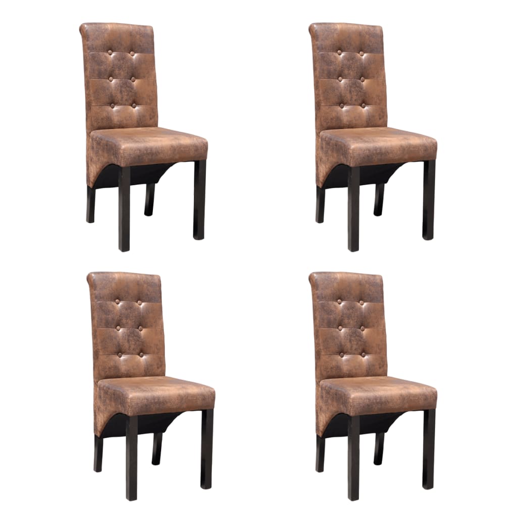 vidaXL Valgomojo kėdės, 4 vnt., rudos, dirbtinė oda