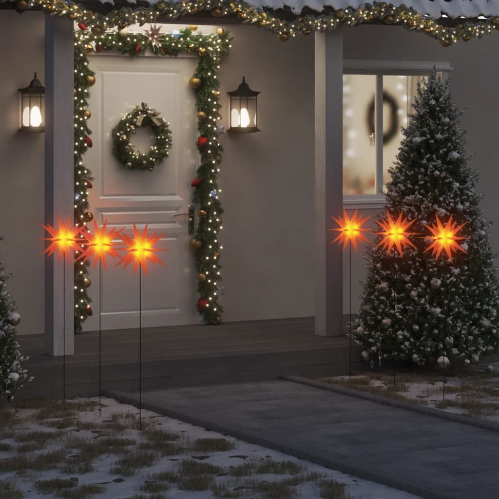 vidaXL Kalėdiniai šviestuvai su smaigais/LED, 3vnt., raudoni, 35cm