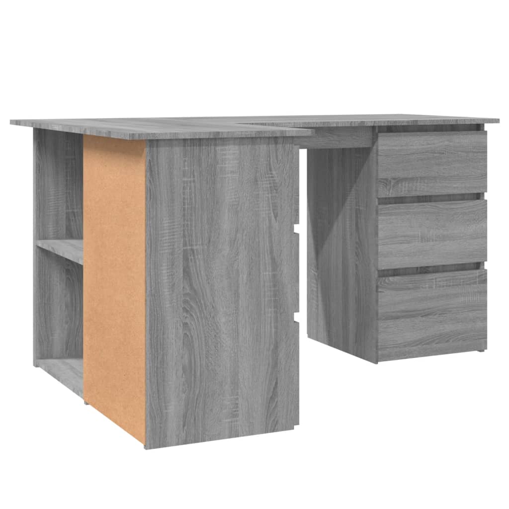 vidaXL Kampinis rašomasis stalas, pilkas ąžuolo, 145x100x76cm, mediena