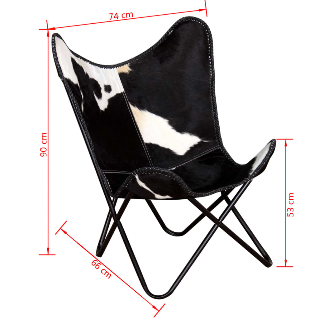 vidaXL Išskleidžiama kėdė, juodos ir baltos spalvos, tikra karvės oda