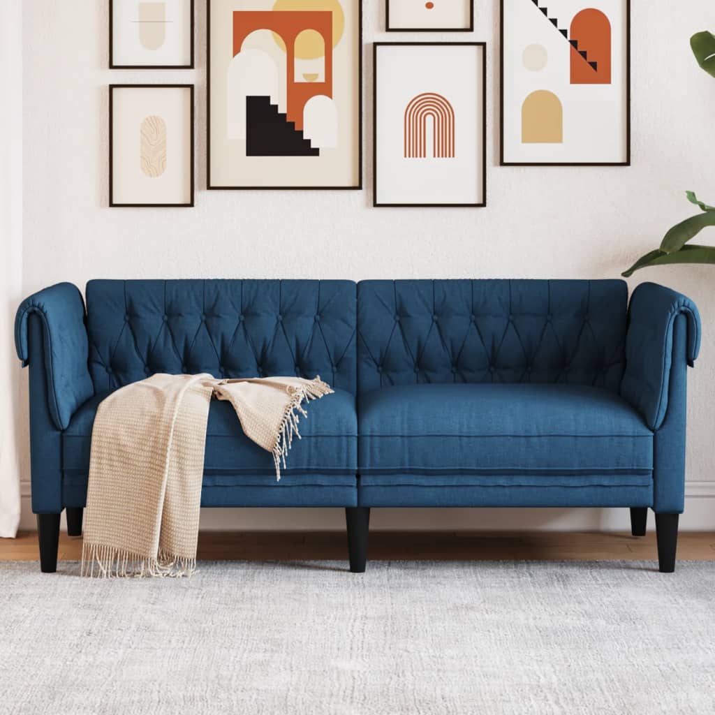 vidaXL Dvivietė chesterfield sofa, mėlynos spalvos, audinys