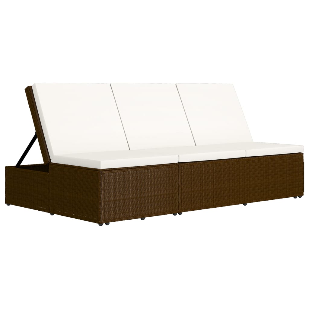 vidaXL Keičiamas saulės gultas su čiužinuku, rudas, poliratanas