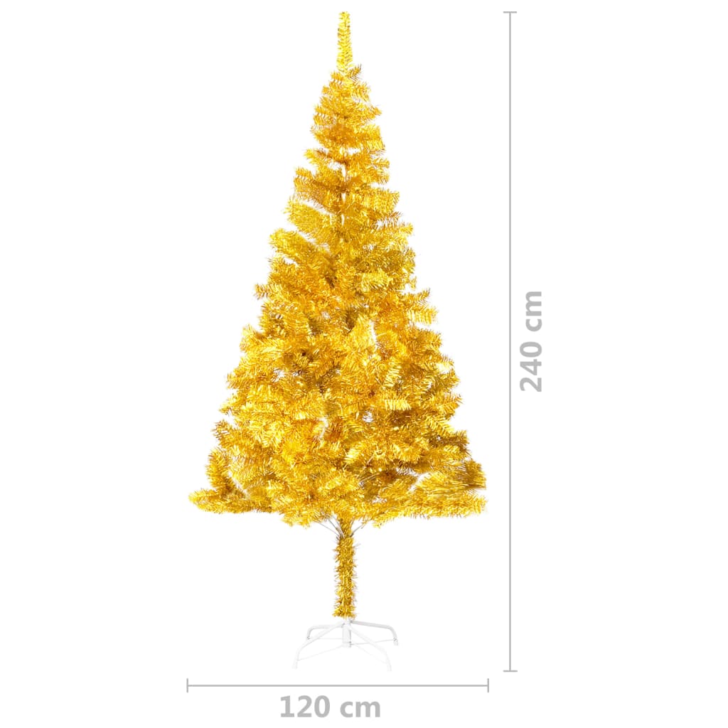 vidaXL Dirbtinė apšviesta Kalėdų eglutė su stovu, auksinė, 240cm, PET