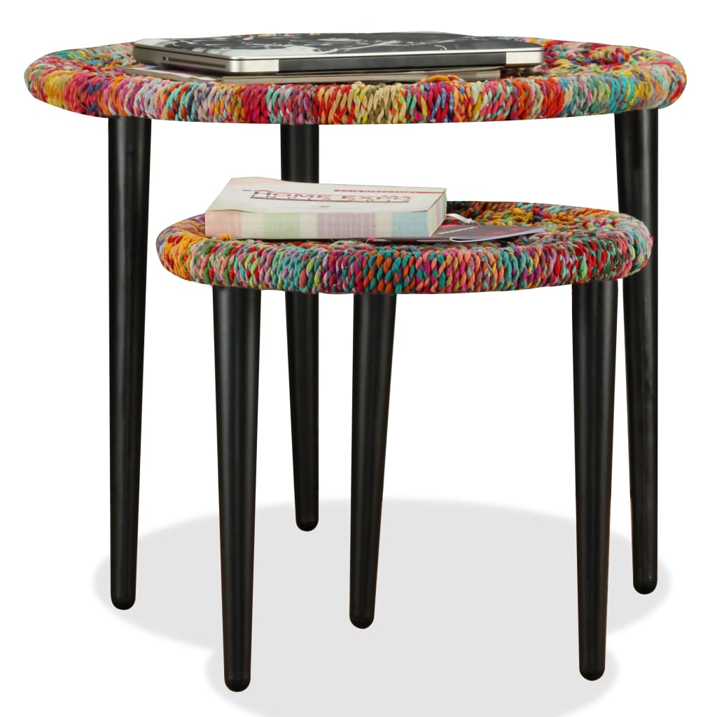 vidaXL Kavos staliukų komplektas, 2 dalių, įvairių spalvų, pintas