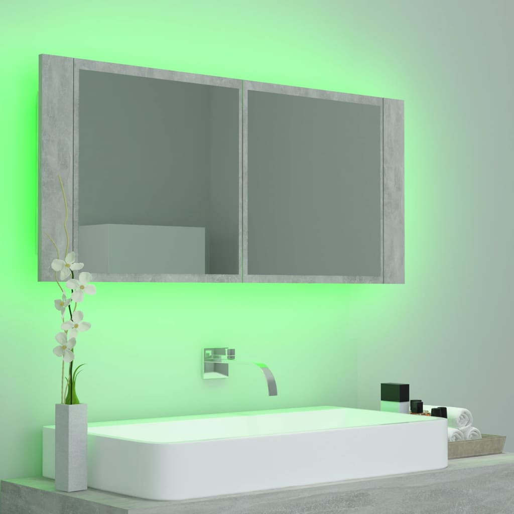 vidaXL Veidrodinė vonios spintelė su LED, betono, 100x12x45cm, akrilas