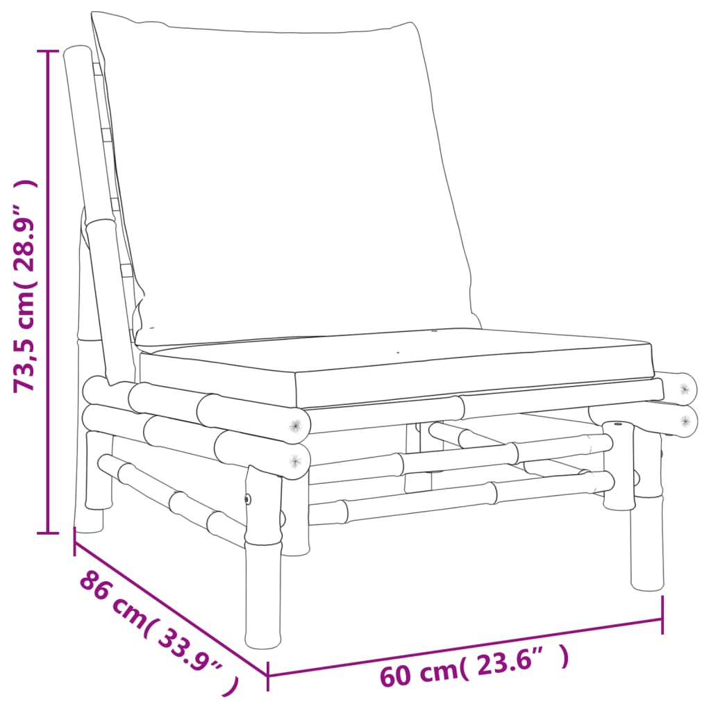 vidaXL Sodo kėdės su kreminėmis baltomis pagalvėlėmis, 2vnt., bambukas