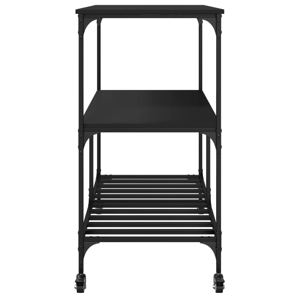 vidaXL Virtuvės vežimėlis, juodas, 100x50x95cm, apdirbta mediena