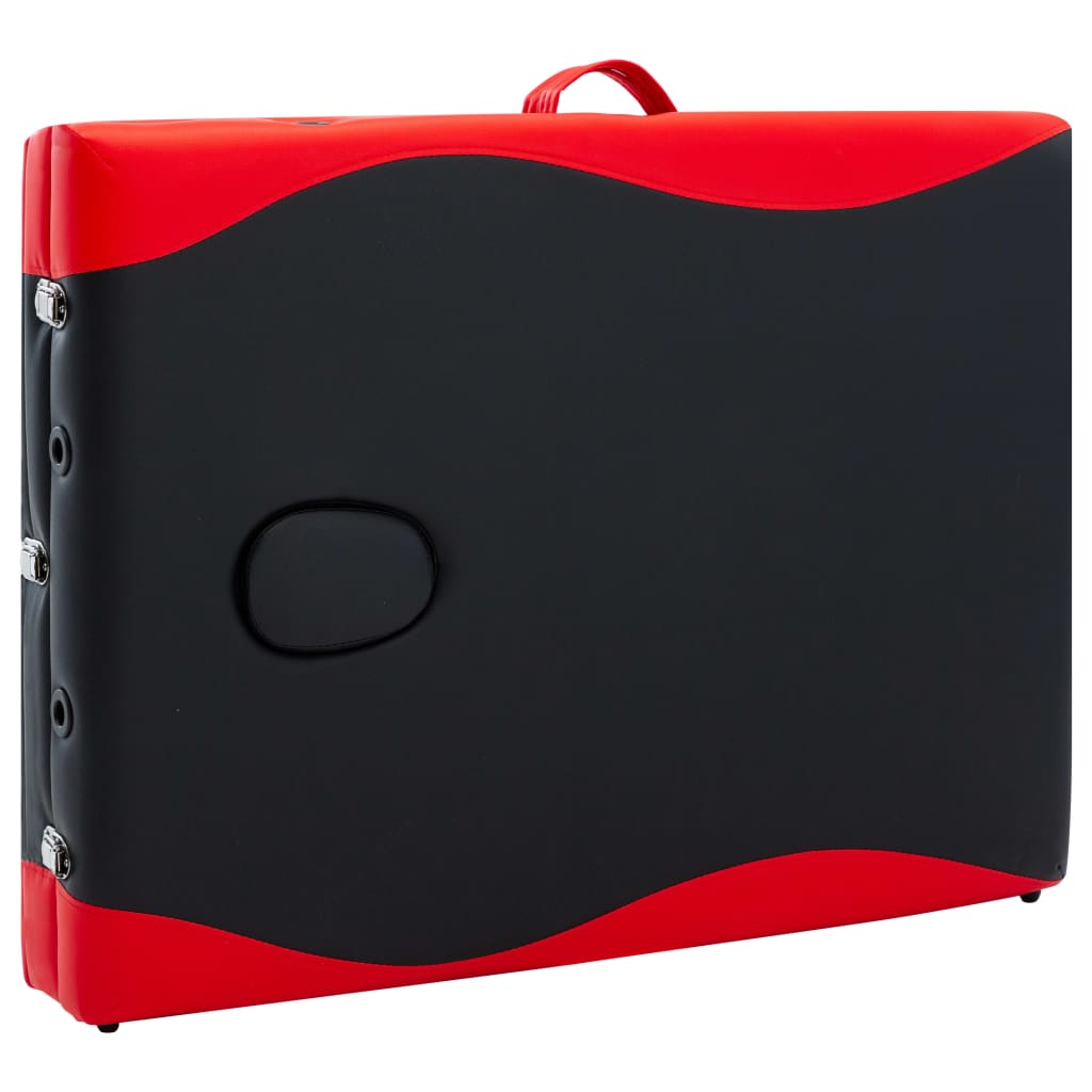 vidaXL Sulankstomas masažo stalas, juodas/raudonas, aliuminis, 3 zonų