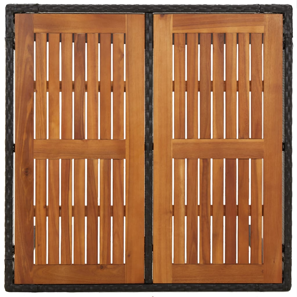 vidaXL Stalas su mediniu stalviršiu, juodas, 90x90x75cm, poliratanas