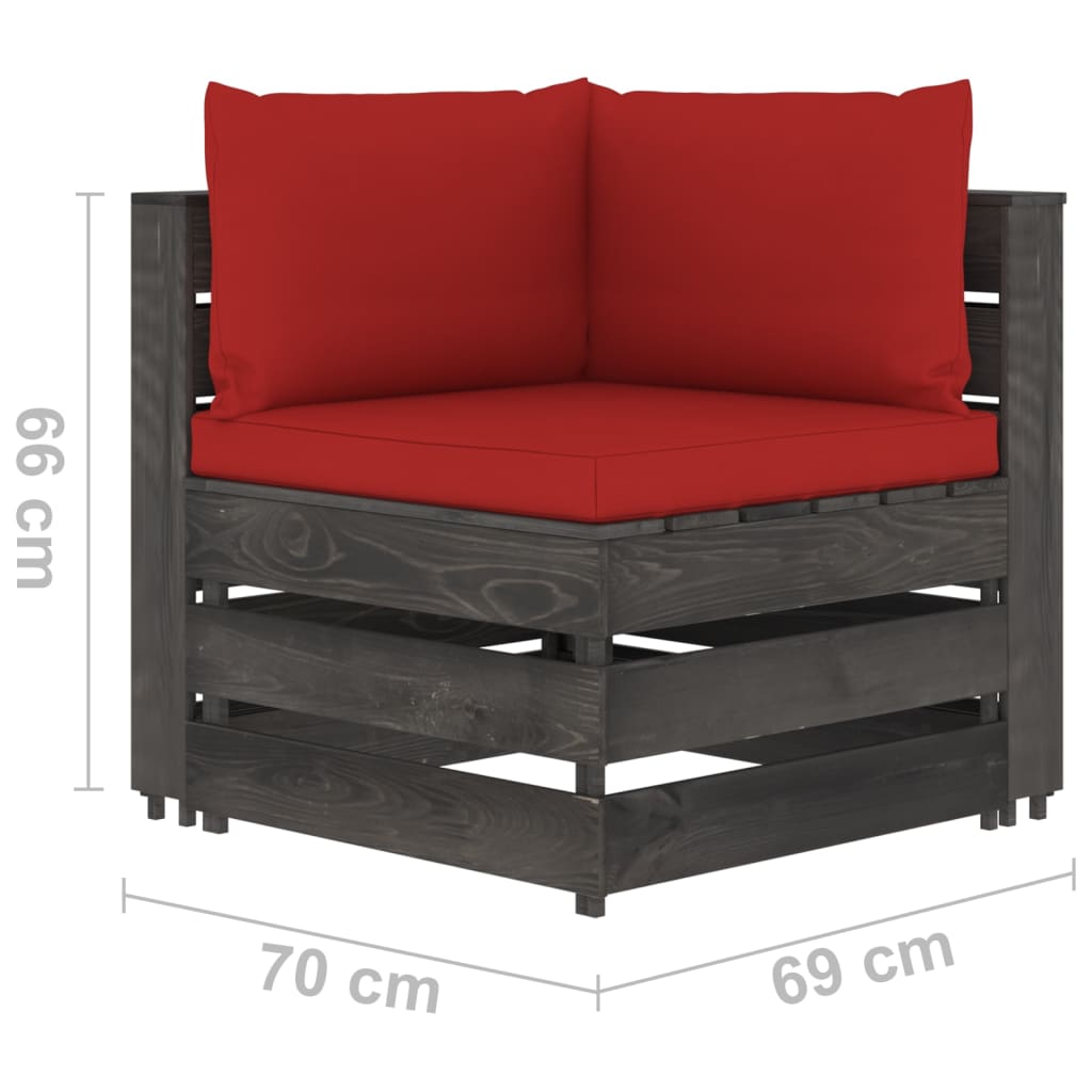 vidaXL Dvivietė sodo sofa su pagalvėlėmis, pilkai impregnuota mediena
